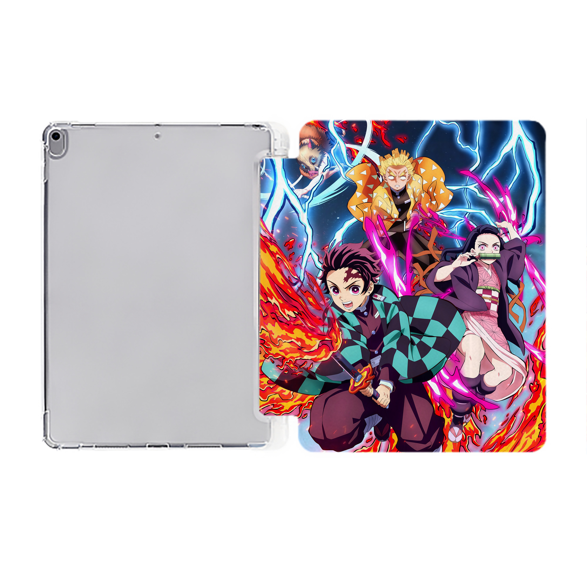 （画像用） 鬼滅の刃（きめつのやいば）竈門 炭治郎／かまど たんじろう Kamado Tanjirou IPad ケース ペン収納付き 三つ折りスタンド PUレザー×シリコン 対応機種9.5/10.5/10.9インチ